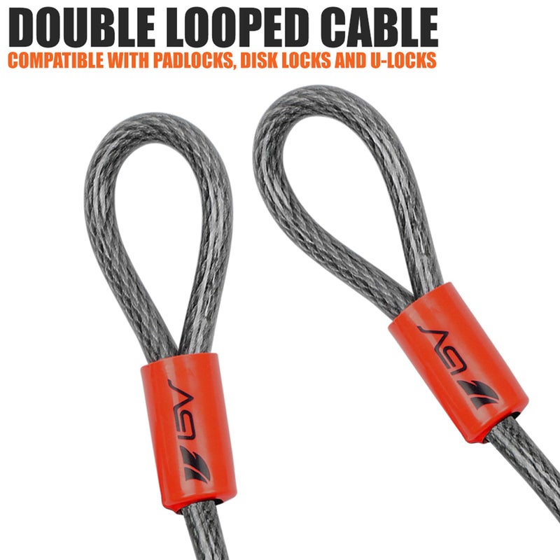 بي في كابل أمان BV عالي التحمل بطول 15 قدم مع حلقات - كابل فولاذي مجدول مقاوم للقطع 10 مم (3/8 بوصة) - متعدد الاستخدامات ومقاوم للطقس - سلسلة أمان للقفل، قفل السلسلة، قفل السلك - Image 5